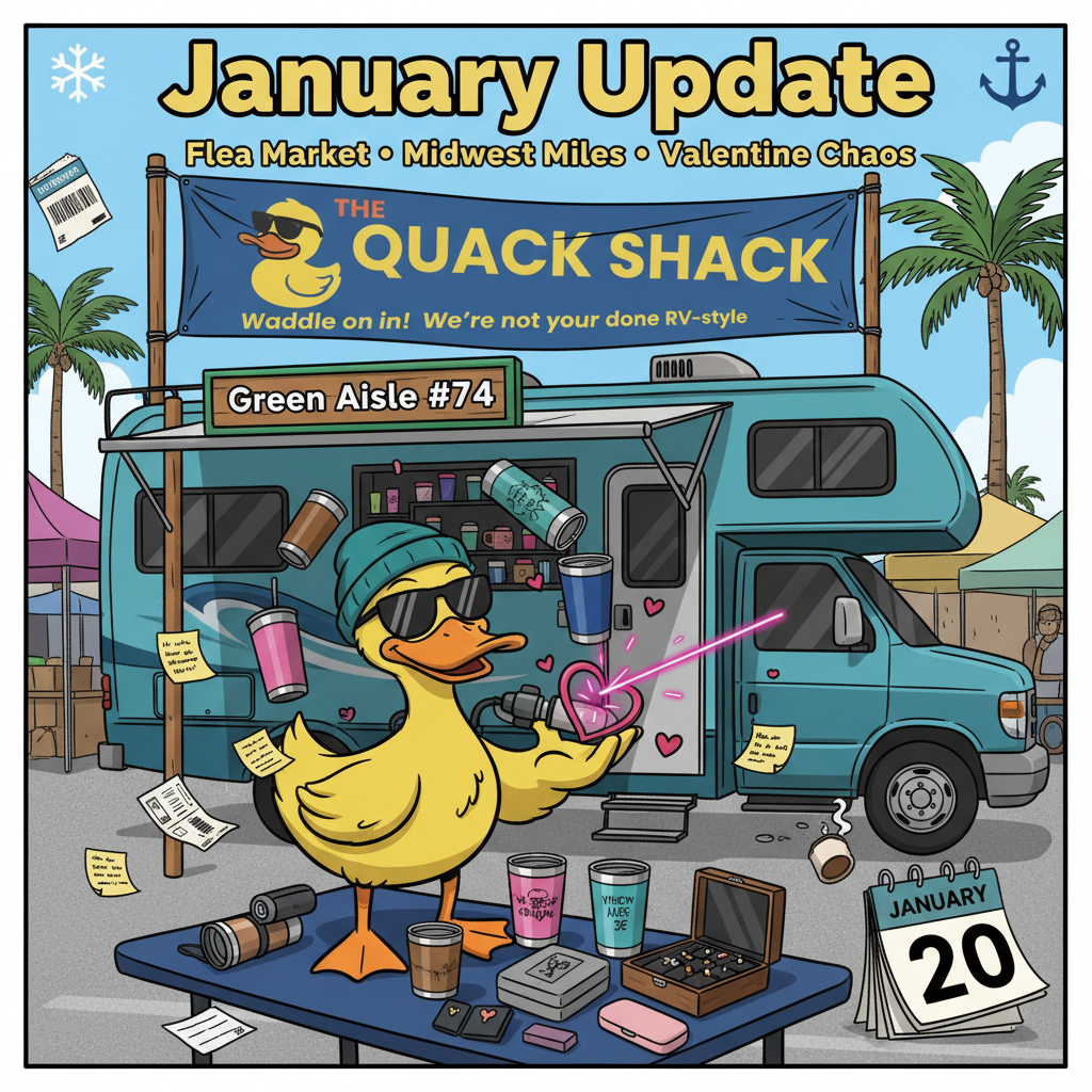 January Update: Flea Market Life, Midwest Miles, and Valentine’s-Day Laser Chaos