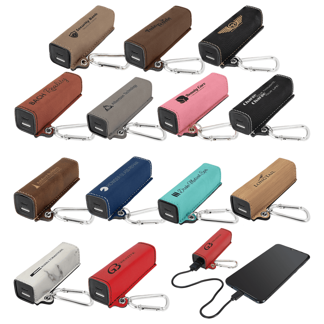 Laserable Leatherette 2200 mAh Power Bank with USB-C Cord