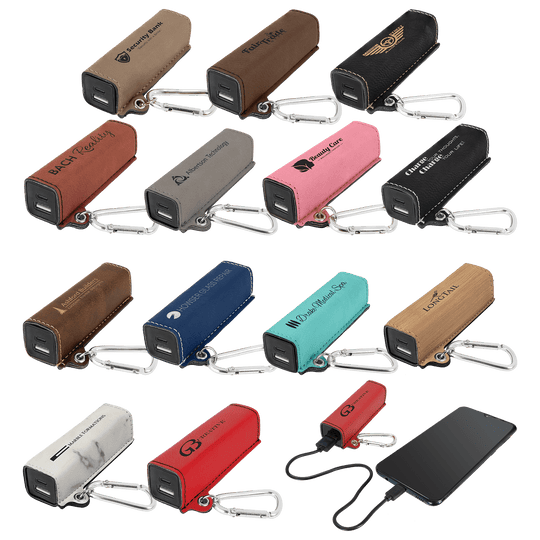 Laserable Leatherette 2200 mAh Power Bank with USB-C Cord