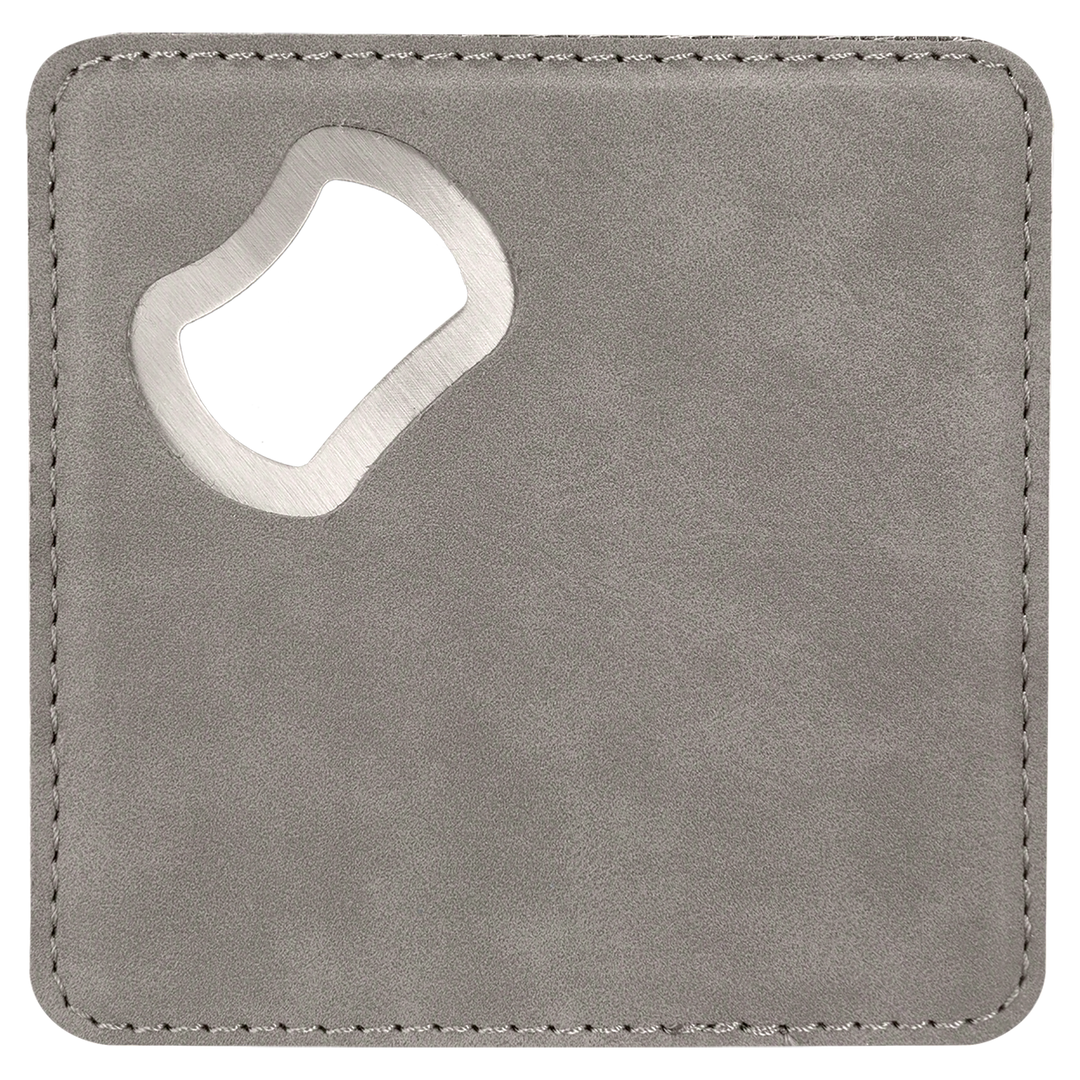 4" x 4" Square Leatherette Bottle Opener Coaster