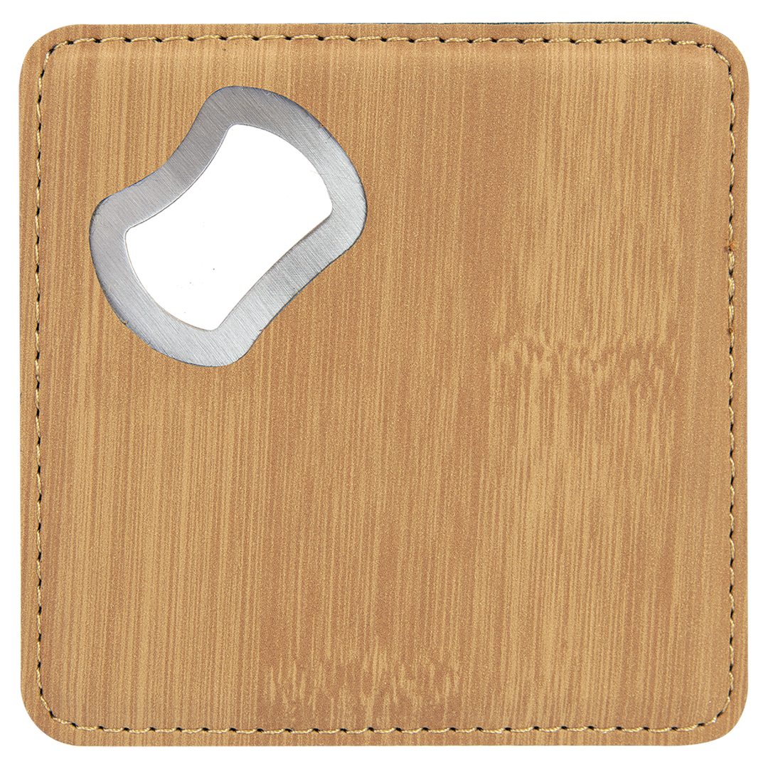 4" x 4" Square Leatherette Bottle Opener Coaster