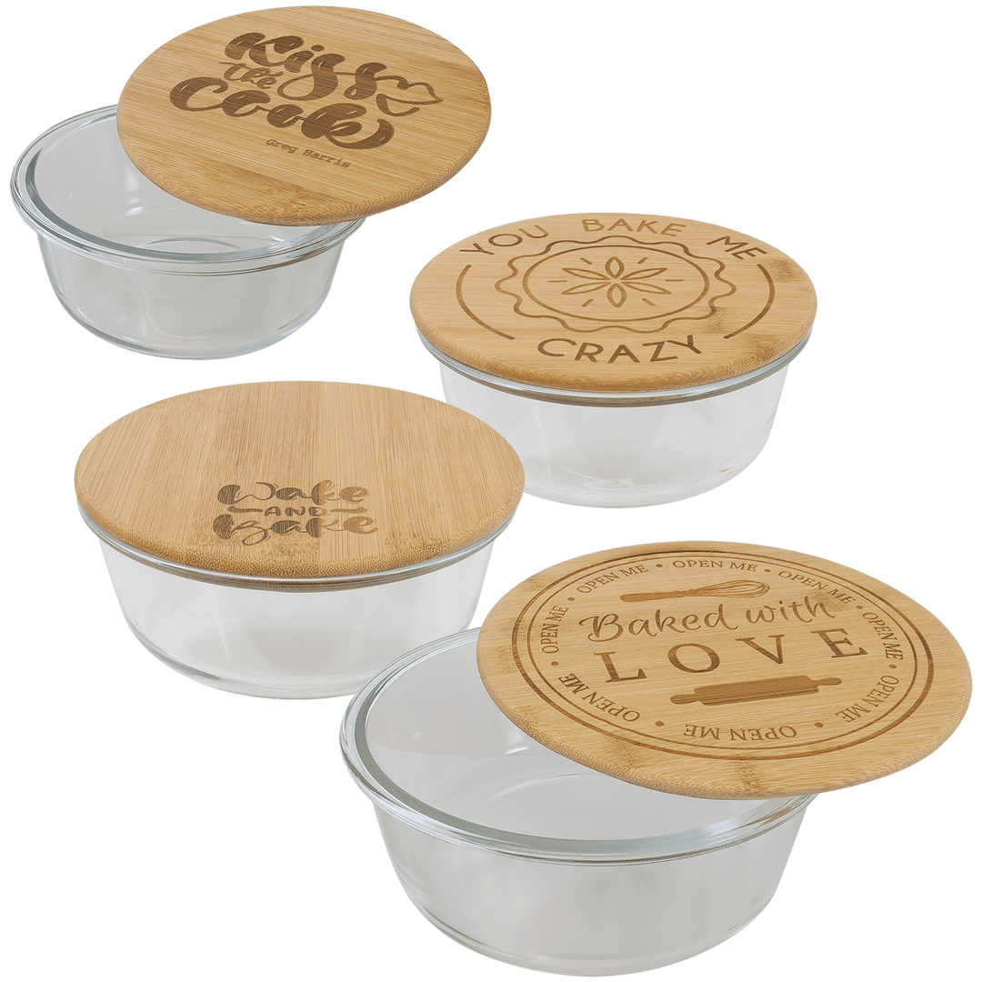 Glass Storage Containers with Engravable Bamboo Lids