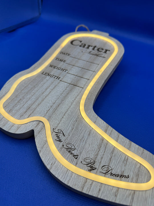 Baby Boot Birth Stats Sign - Personalized Wooden Keepsake
