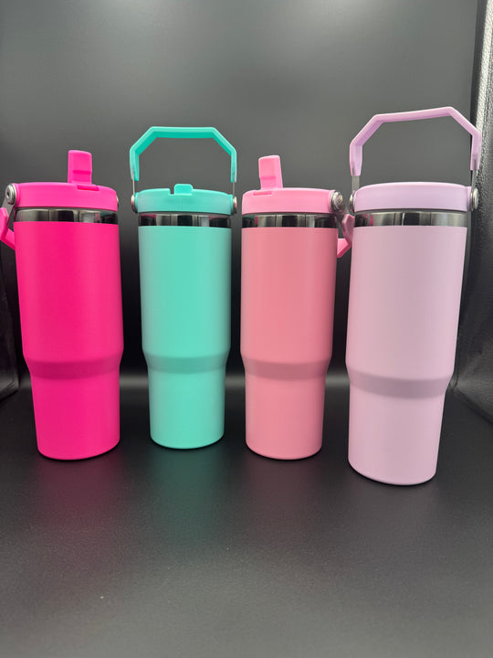 30oz Flip Straw Black plated Water Bottle