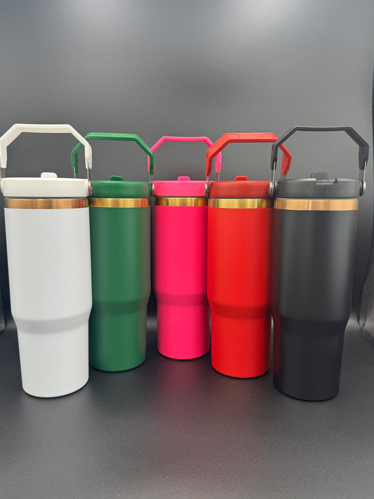 30oz Gold Plated Flip Straw Water Bottle